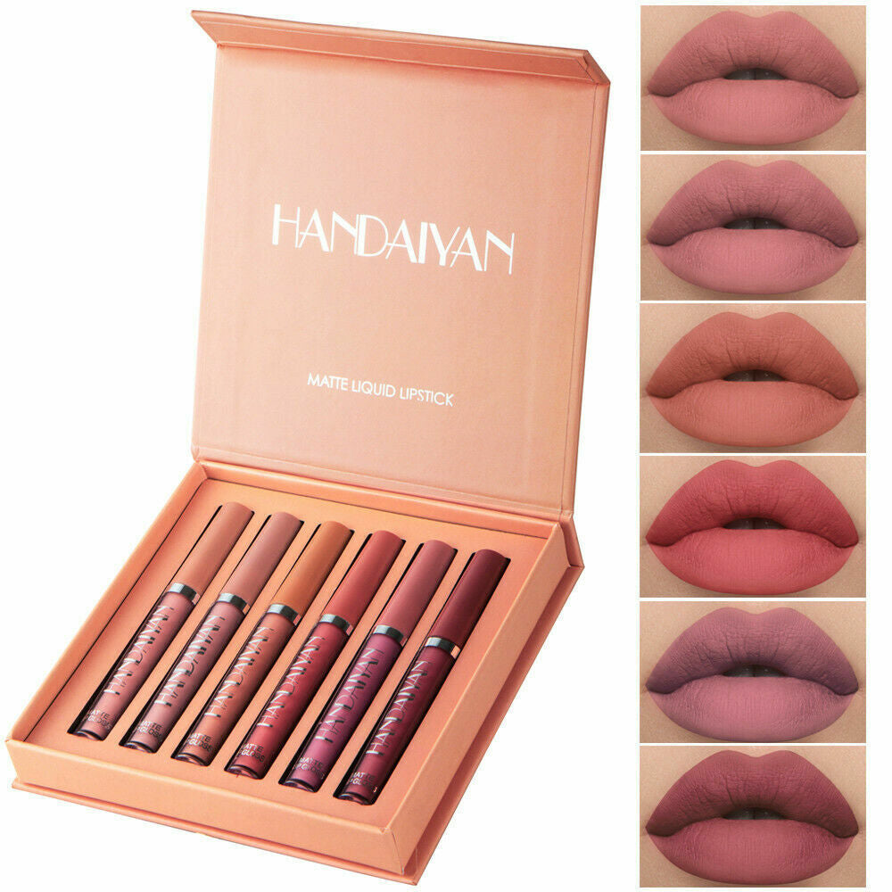 6Pcs/Set Long Lasting Lip Gloss Glazed Matte Beauty Liquid Lipstick Lip Make-Up