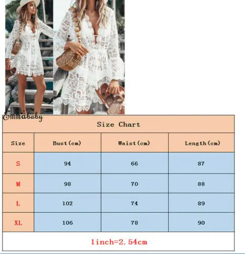 Hot Sale Women Sexy V-neck Lace Beach Bikini Cover Up Female Boho Casual Party Holiday Beach Dress Sundress Cover Up Outfits