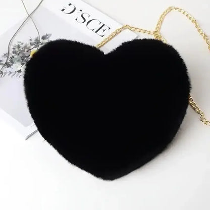 Heart Shaped Fluffy Shoulder Bag Fashion Chain Crossbody Bag Plush Handbag