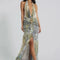 Jaded London sexy vintage print beaded low cut deep V halter holiday halter dress