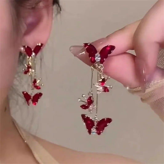 Shiny Crystal Zircon Butterfly Tassel Drop Earrings for Women Light  Luxury Sweet Flower Temperature Earring Party Charm Jewelry