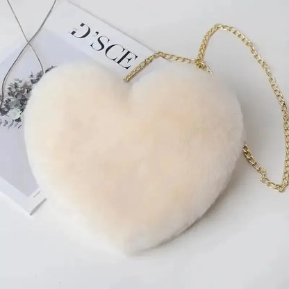 Heart Shaped Fluffy Shoulder Bag Fashion Chain Crossbody Bag Plush Handbag