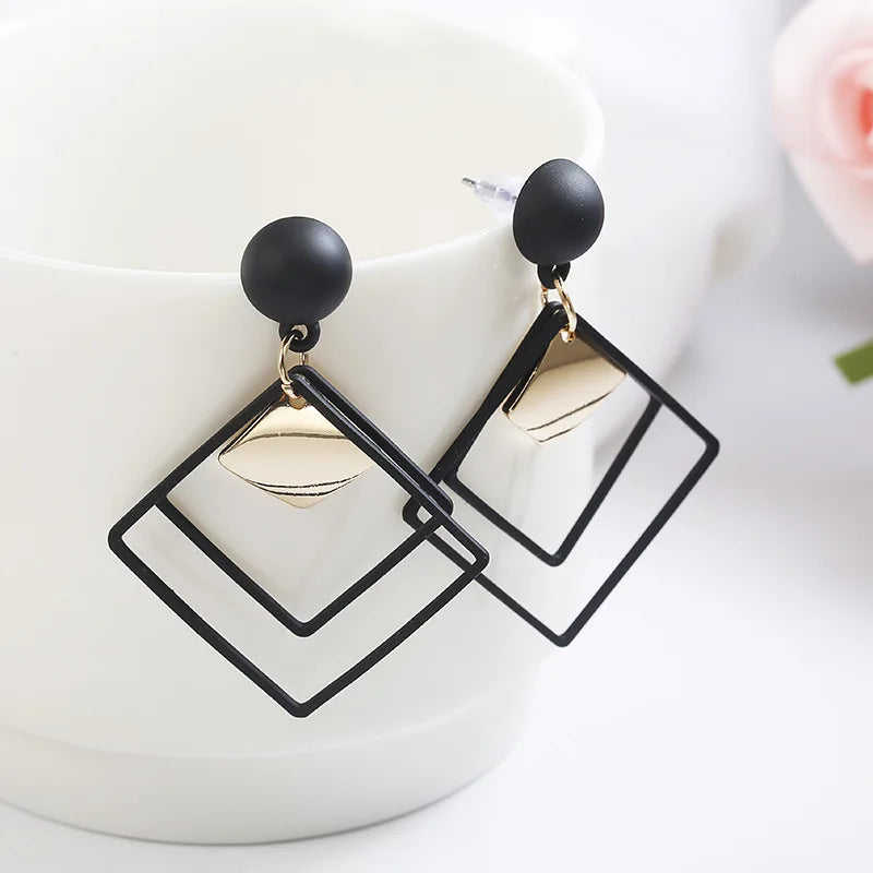 New Fashion round Dangle Korean Drop Earrings for Women Geometric round Heart Gold Color Earring 2021 Trend Wedding Jewelry