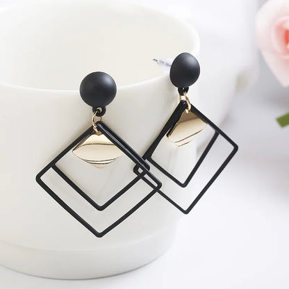 New Fashion round Dangle Korean Drop Earrings for Women Geometric round Heart Gold Color Earring 2021 Trend Wedding Jewelry