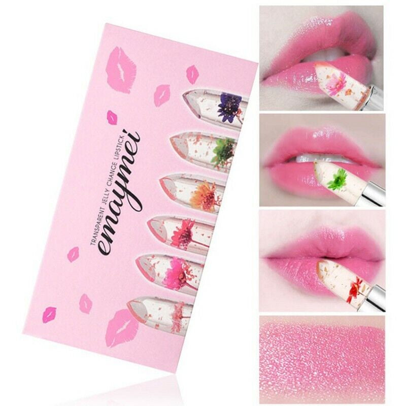 6Pcset Flower Jelly Crystal Long Lasting Lips Tint Color Change Pink Temperature