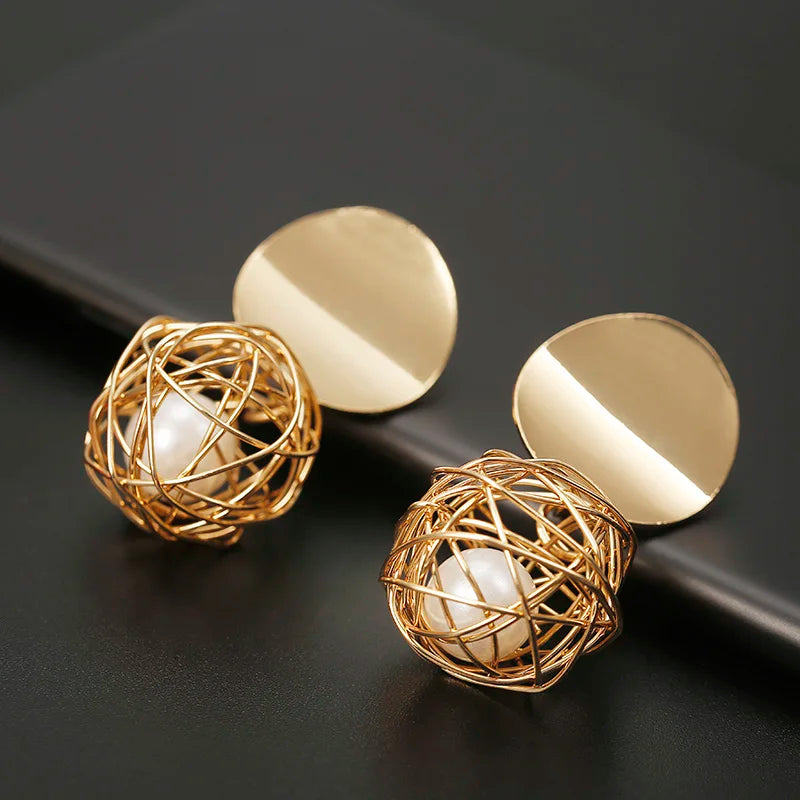 New Fashion round Dangle Korean Drop Earrings for Women Geometric round Heart Gold Color Earring 2021 Trend Wedding Jewelry