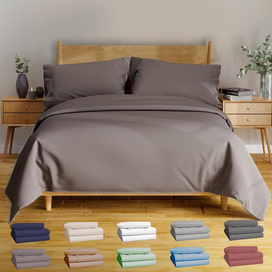 Luxury Series Queen Sheet Set - 100% Pure Viscose Derived from Bamboo Sheets Queen Size - Super Soft Queen Cooling Sheets for Hot Sleepers - up to 16’’ Deep Pocket Queen Sheets (S Grey)