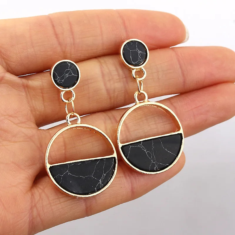 New Fashion round Dangle Korean Drop Earrings for Women Geometric round Heart Gold Color Earring 2021 Trend Wedding Jewelry